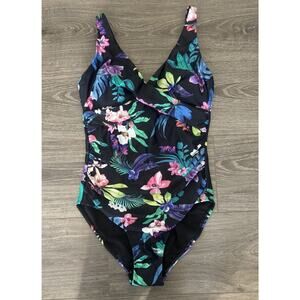 Island Escape Monterey One‎ Piece Underwire Black Floral Swimsuit Size 6 (e1)